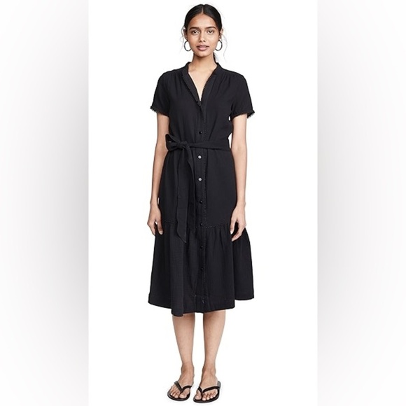 AYR The Kite Midi Dress Cotton Gauze Button Front Pom Pom Tiered Blk PLEASE READ - Picture 14 of 14